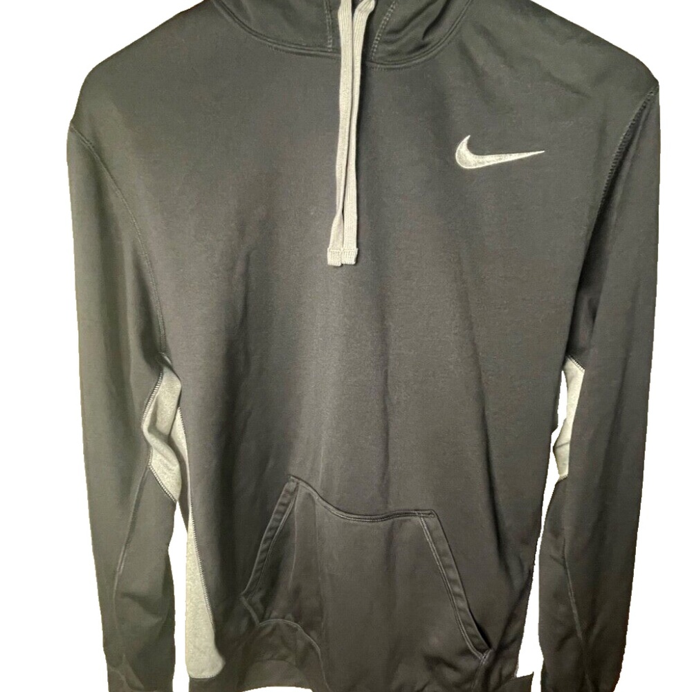 Nike Therma-Fit Mens Hoodie Full Zip Large, Gray Swoosh 2Tone Black / Gray Large